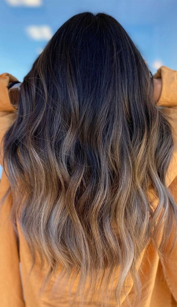 Dark Brown To Ash Blonde High Contrast Dark Brown To Ash Blonde High Contrast — Balayage on Long Hair