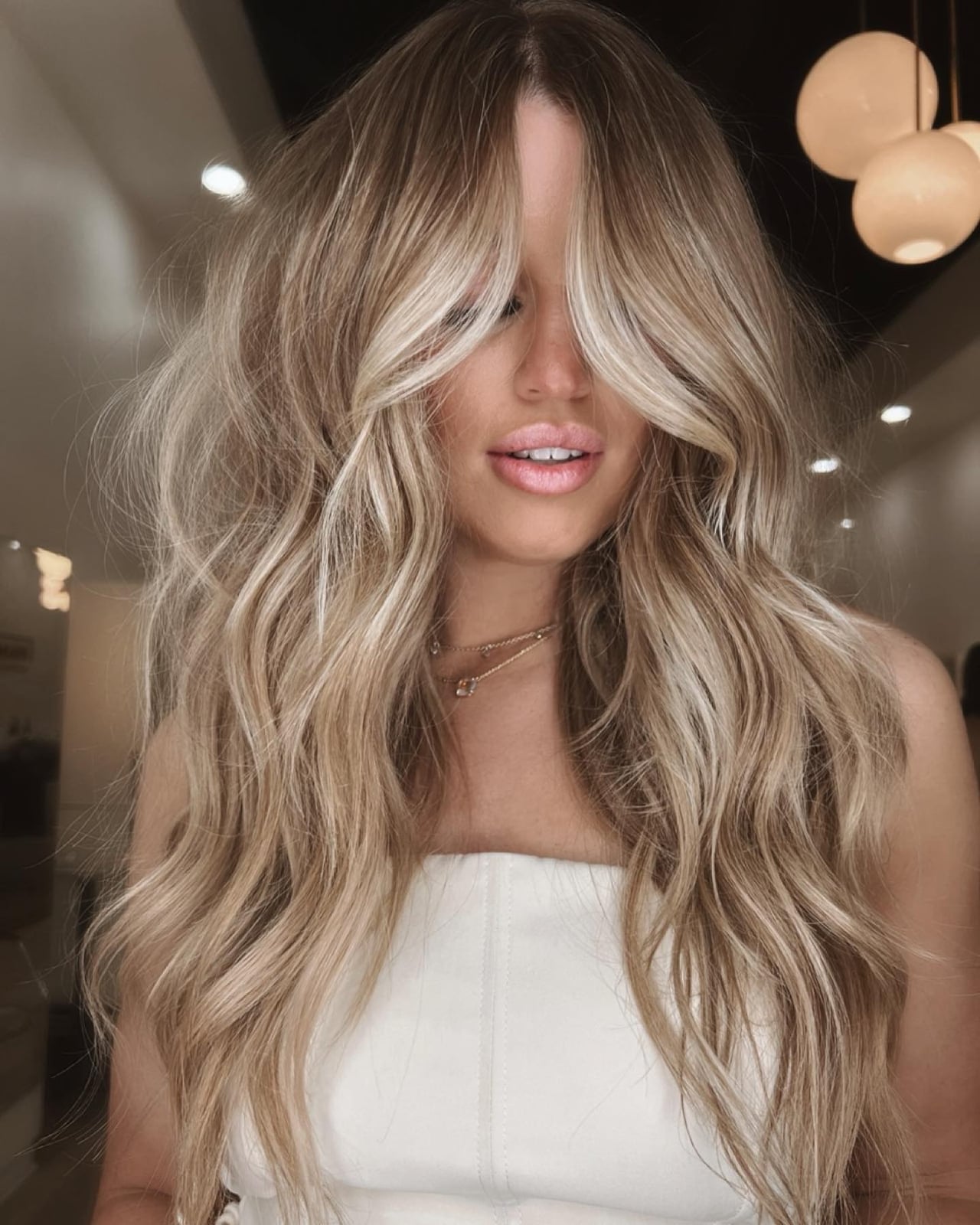 Side Parted Dark Blonde Balayage Waves Side Parted Dark Blonde Balayage Waves — Balayage on Long Hair