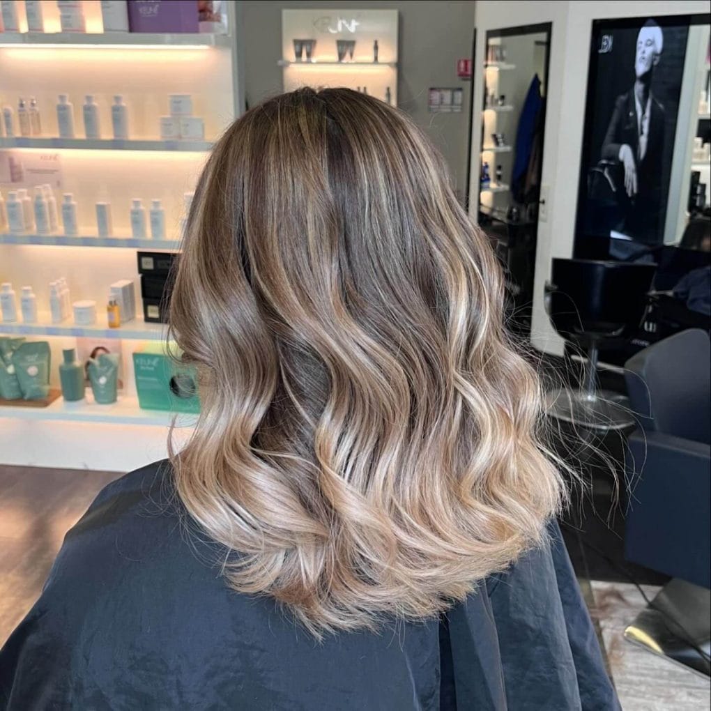 Back View Of A Lob With Blonde Balayage Gradient — Balayage on Medium Hair