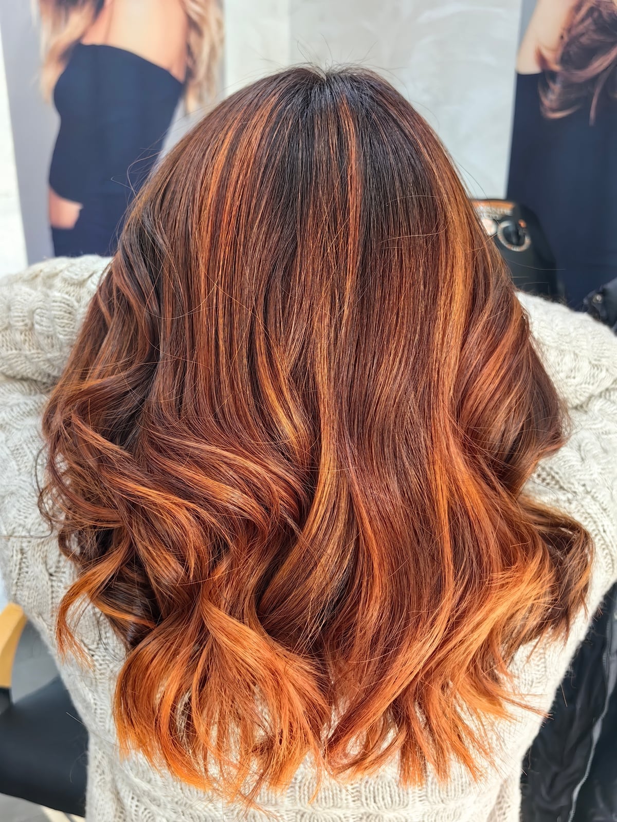 Mid-Back Length With Copper and Blonde Balayage — Balayage on Medium Hair