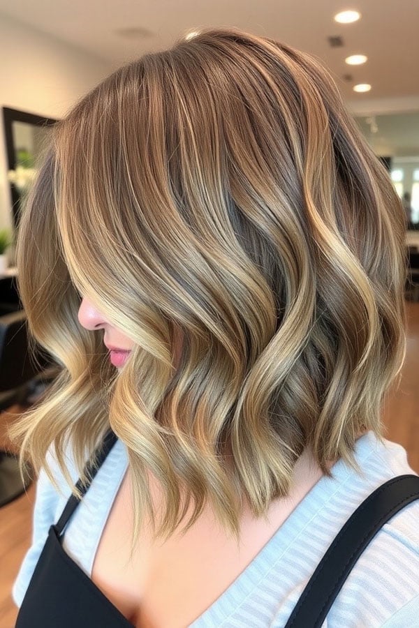 A-line Collarbone Bob With Blonde Balayage, Side — Balayage Short Hair