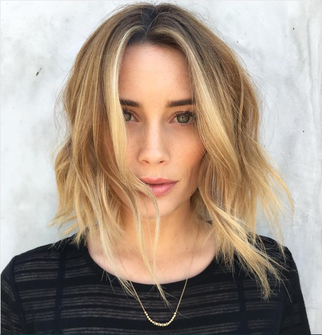 Chin Layered Bob With Blonde Balayage Bangs, Wavy — Balayage Short Hair