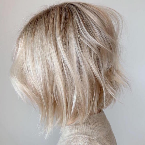 Short Layered Bob With Ash Blonde Balayage, Side — Balayage Short Hair