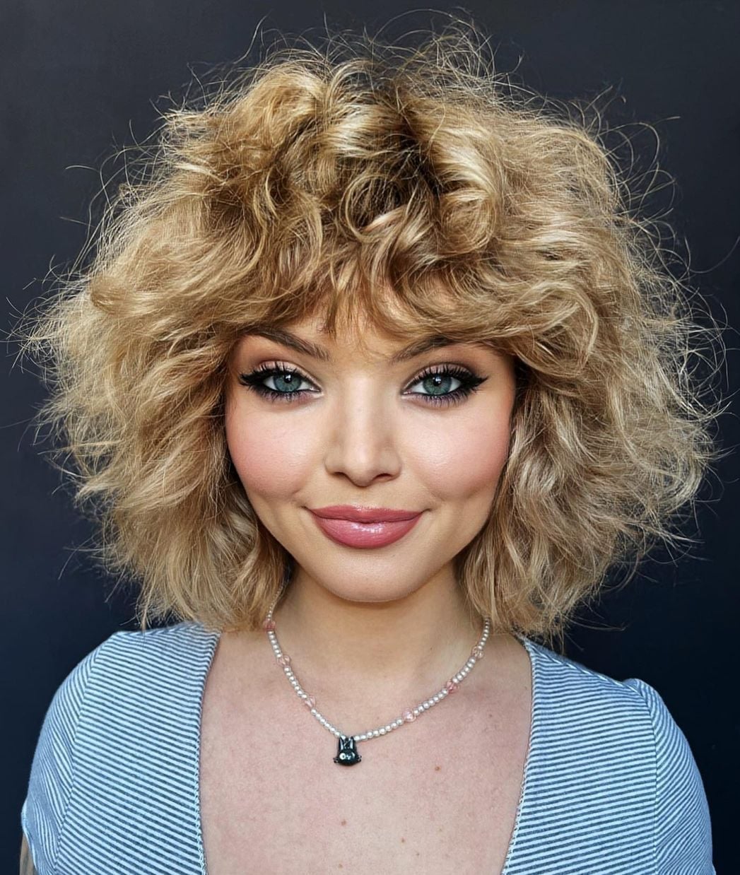 Mid-Back Light Brown Curly Hair With Full Bangs — Bangs for Curly Hair
