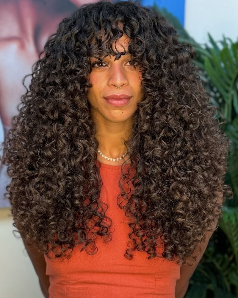 Mid-Back Curly Hair With Full Fringe — Bangs for Curly Hair