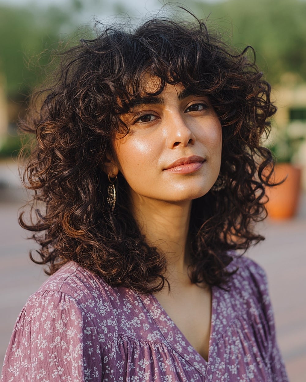 Collarbone Shag With Full Curly Bangs — Bangs for Curly Hair