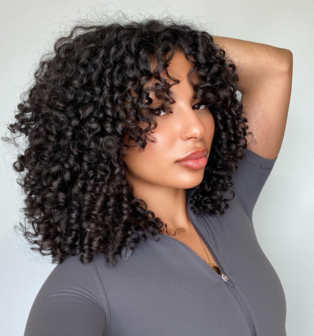 Thick Black Curly Hair With Collarbone Layers — Bangs for Curly Hair