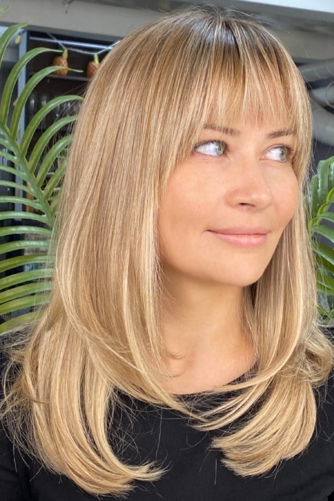 Collarbone Lob With Blended Wispy Bangs, Blonde With Highlights — Bangs for Fine Hair