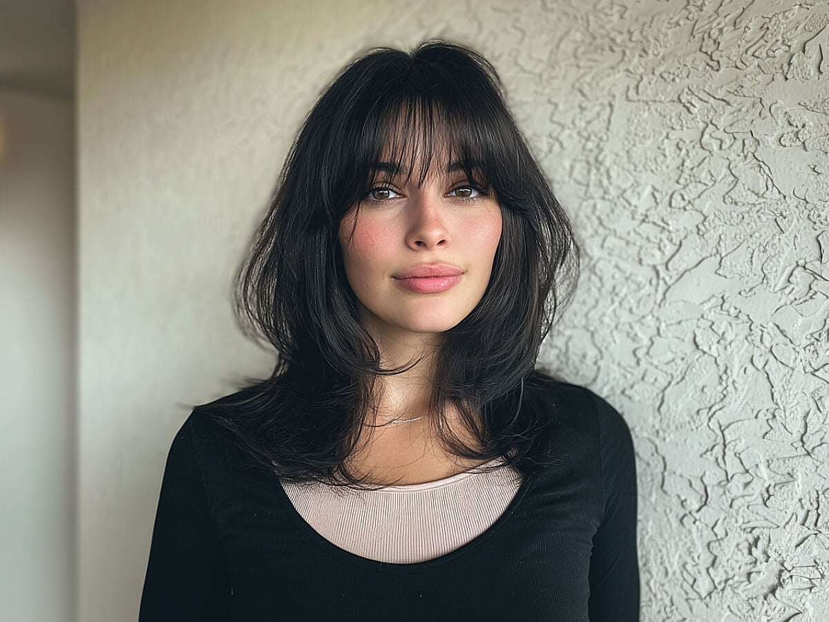 Collarbone Lob With Effortless Wispy Bangs, Dark Brown — Bangs for Fine Hair