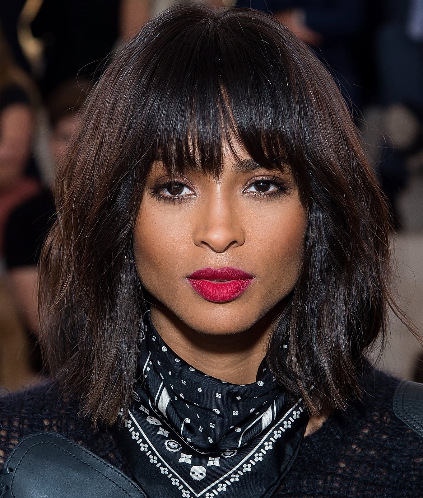 Sleek Chin Bob With Full Blunt Bangs, Dark Brown — Bangs for Fine Hair
