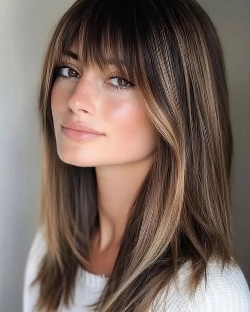 Collarbone Lob With Wispy Curtain Bangs — Bangs for Fine Hair