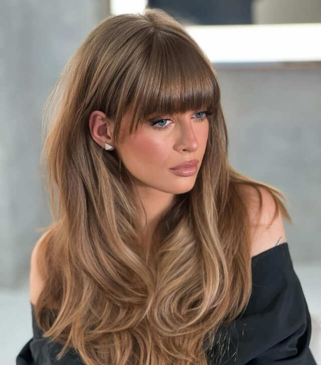 Collarbone Layers With Wispy Bangs Collarbone Layers With Wispy Bangs — Bangs Trends