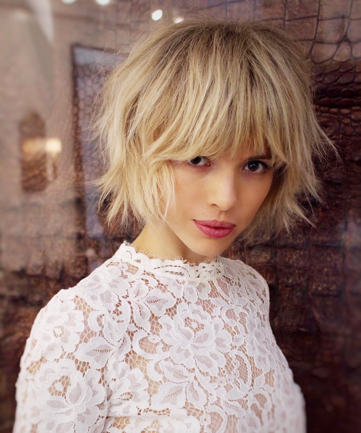 Chin Length Shag With Choppy Wispy Bangs, Ash Blonde Chin Length Shag With Choppy Wispy Bangs, Ash Blonde — Bangs Trends