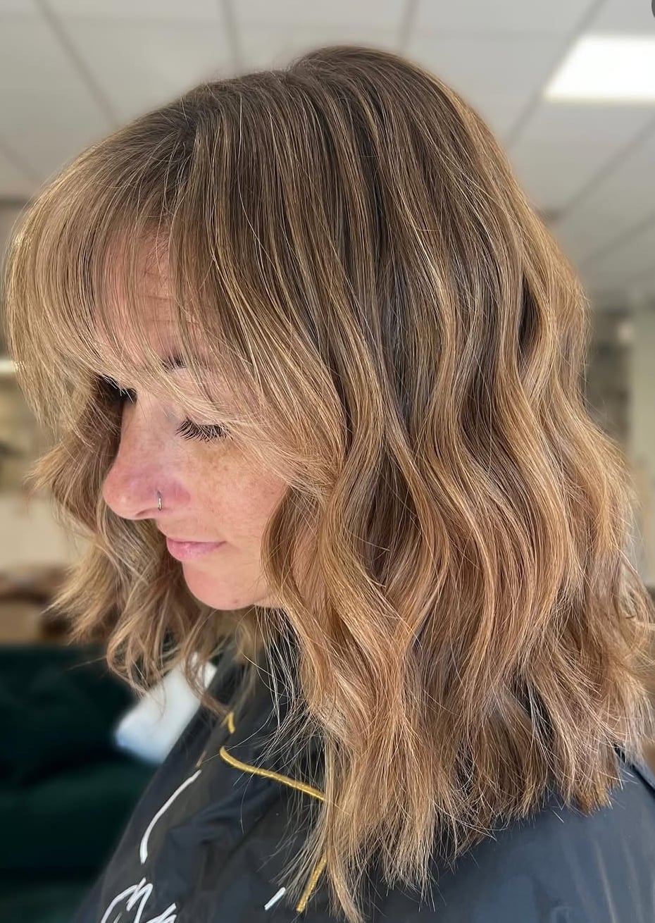 Honey Blonde Lob With Bardot Bangs