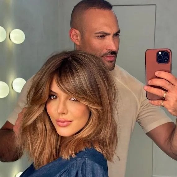 Honey Blonde Balayage With Curtain Bangs, Collarbone — Bardot Bangs