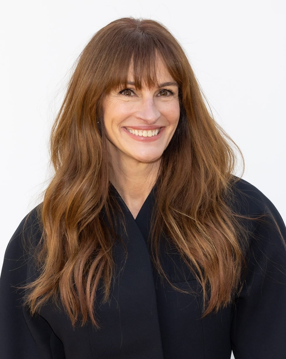 Warm Brown Bardot Bangs With Soft Waves