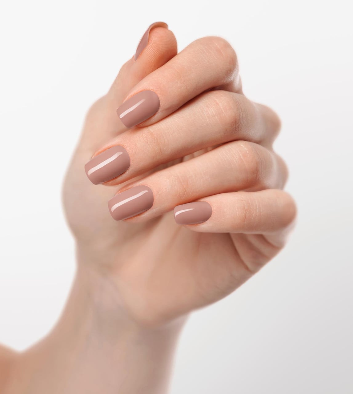 Neutral Beige White French Glossy Short Square Nails — Beige Nails
