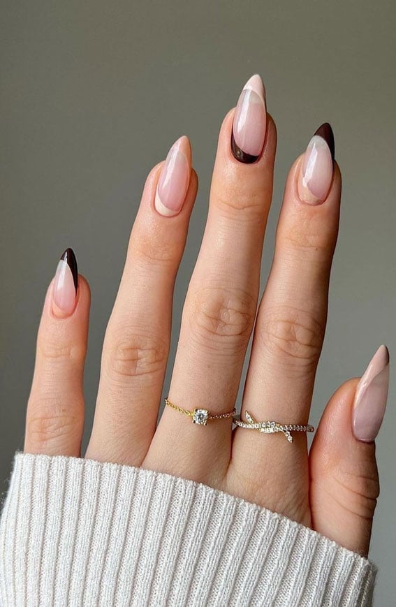 Beige Metallic Gold French Square Nails — Beige Nails