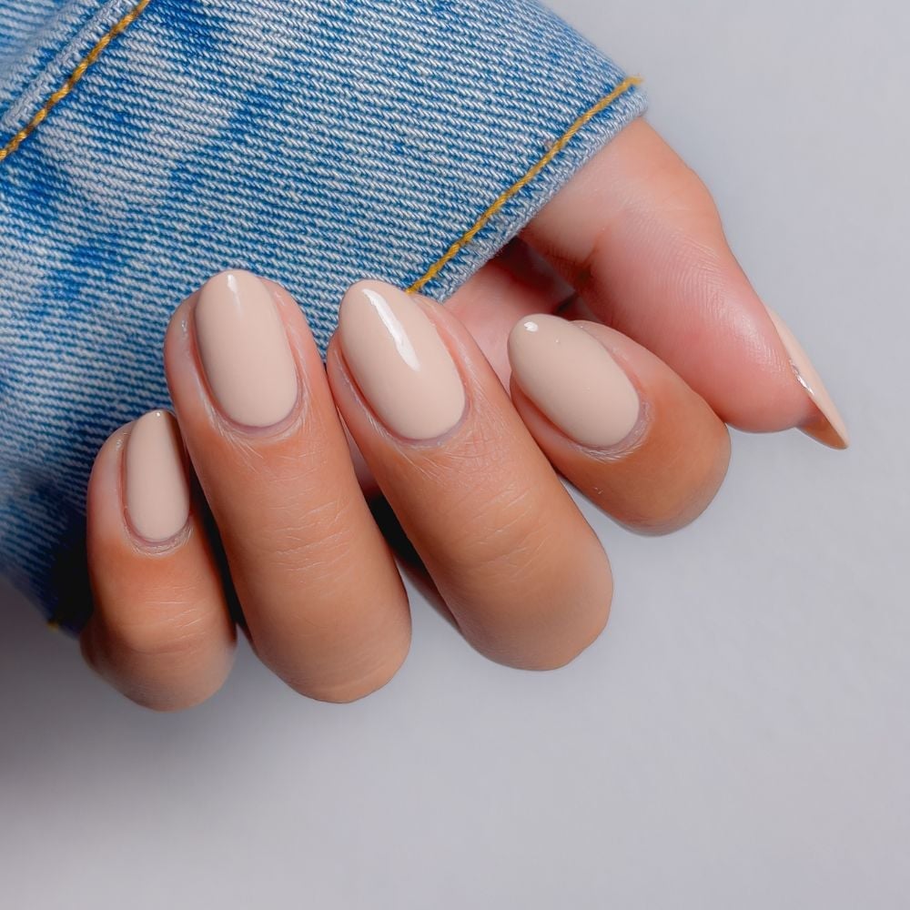 Medium Beige Glossy Medium Oval Nails — Beige Nails