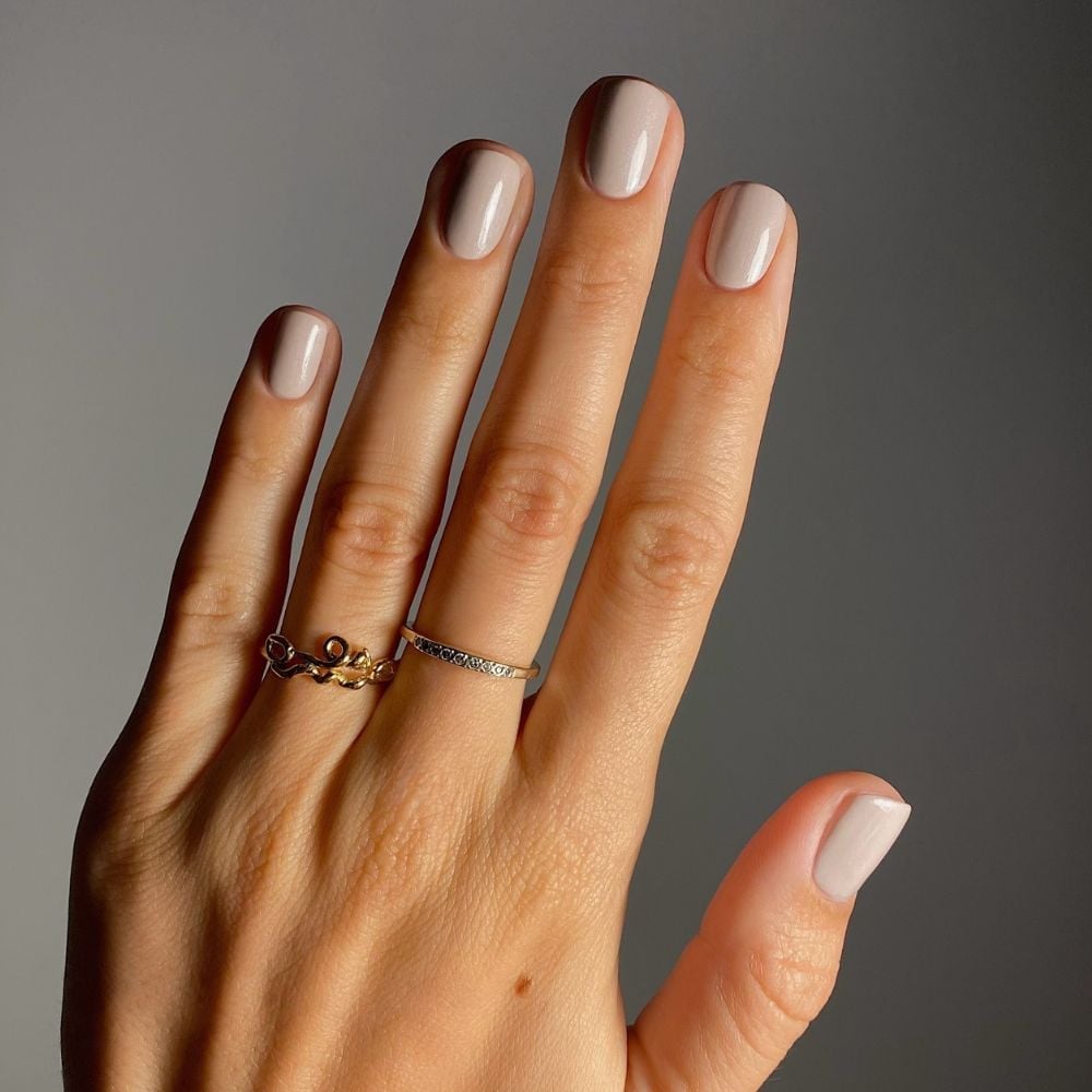 Sheer Milky Beige Glossy Short Square Nails — Beige Nails