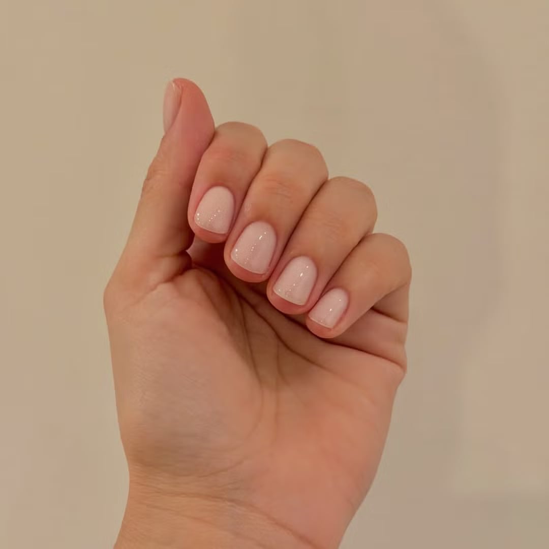 Light Pinky Beige Glossy Short Square Nails — Beige Nails