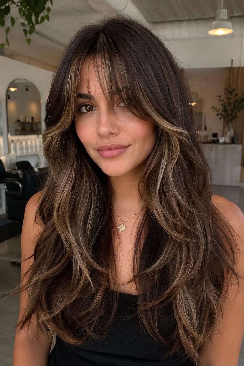 Collarbone Layers With Face-Framing Highlights, Wavy Collarbone Layers With Face-Framing Highlights, Wavy — Birkin Bangs