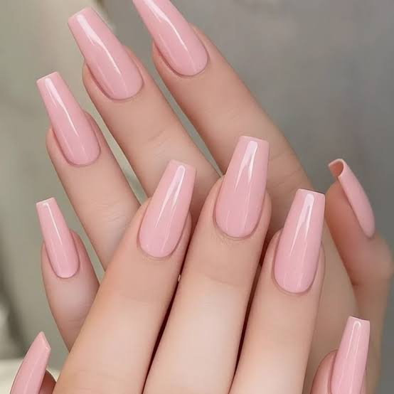 Light Pink Glossy Long Coffin Nails — Birthday Nails Coffin