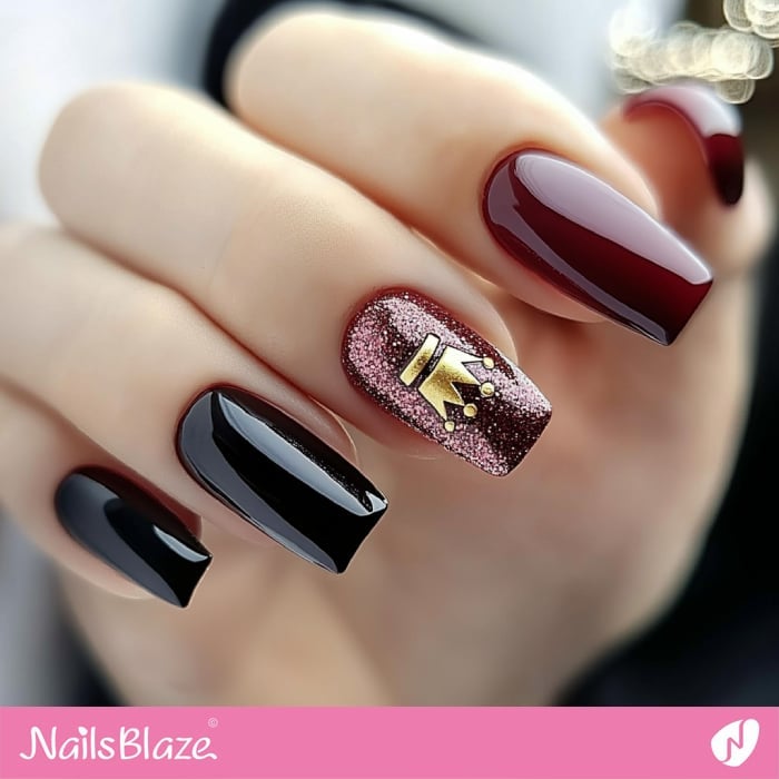 Deep Red Black Glossy Long Coffin Nails — Birthday Nails Coffin