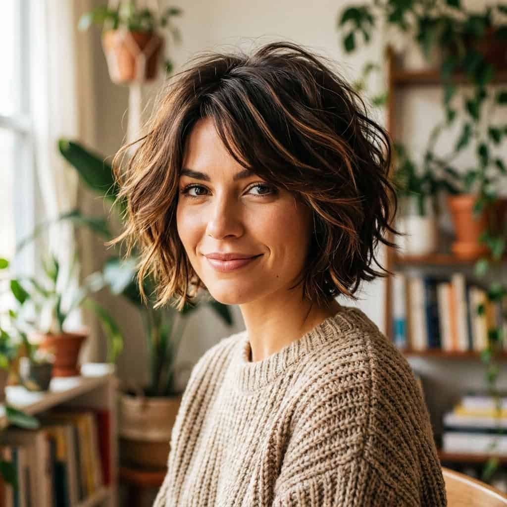 Dark Brown Bixie With Textured Layers and Curtain Bangs — Bixie Haircut
