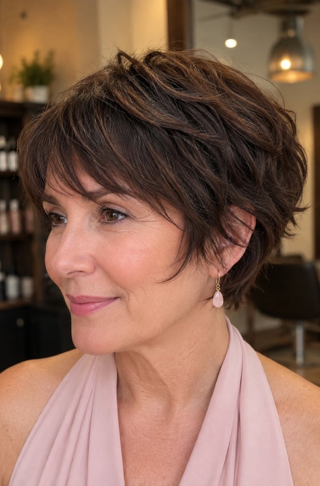 Chocolate Brown Bixie With Textured Layers — Bixie Haircut