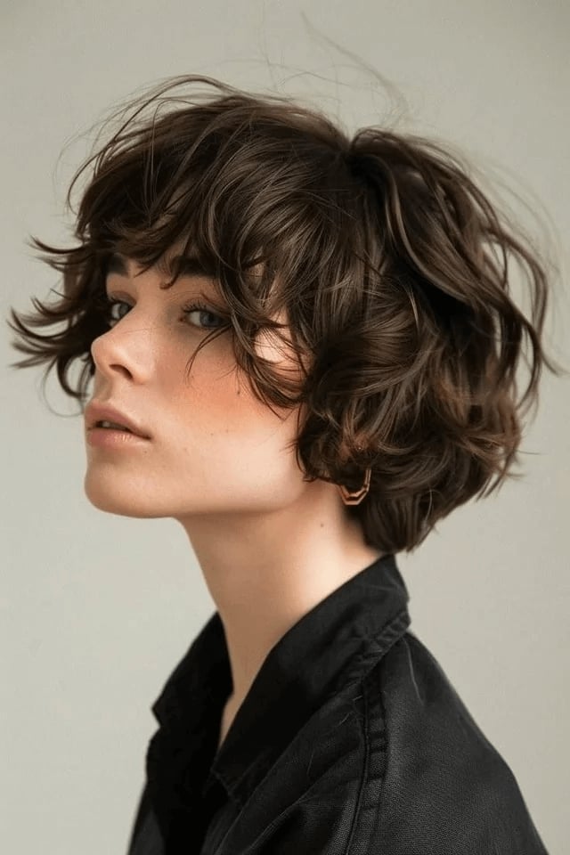 Dark Brown Bixie Bob With Textured Layers — Bixie Haircut