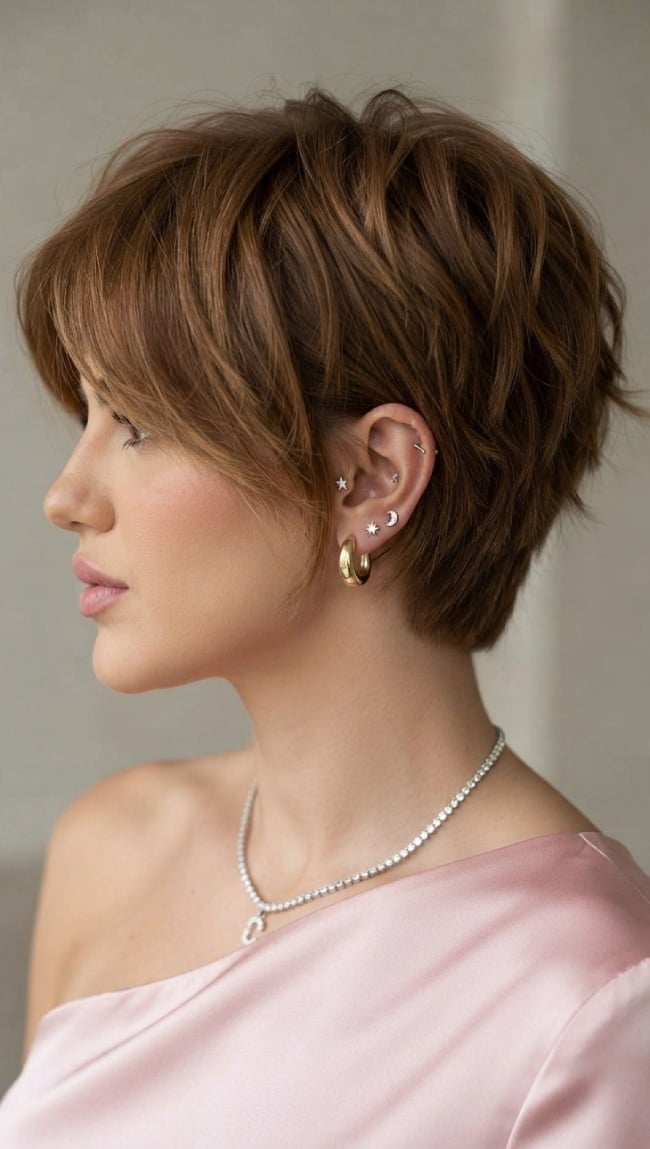 Chestnut Bixie With Soft Layered Texture — Bixie Haircut