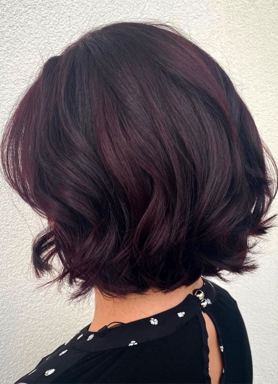 Textured Chin Bob With Plum Tones Textured Chin Bob With Plum Tones — Black Cherry Hair