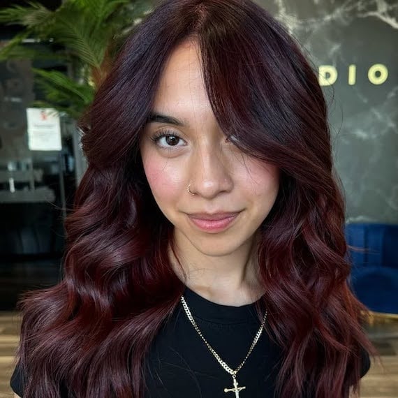 Shoulder Length Waves With Curtain Bangs Shoulder Length Waves With Curtain Bangs — Black Cherry Hair