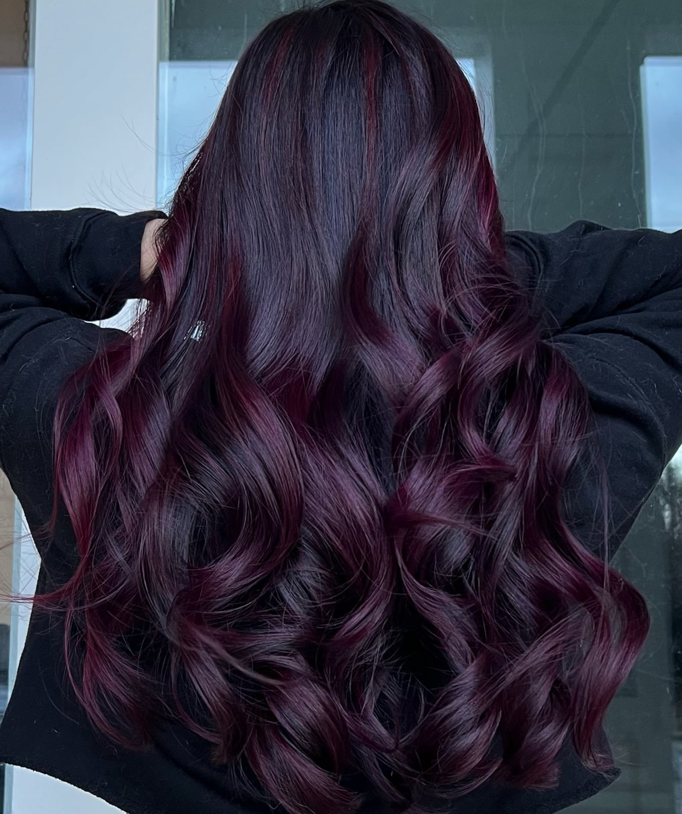 Mid-Back Loose Waves, Long Layers Mid-Back Loose Waves, Long Layers — Black Cherry Hair