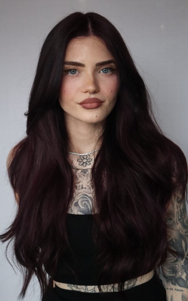 Long Layered Hair With Plum Undertones Long Layered Hair With Plum Undertones — Black Cherry Hair