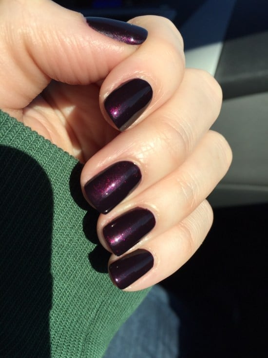 Short Square Deep Plum Shimmer Glossy Nails — Black Cherry Nails