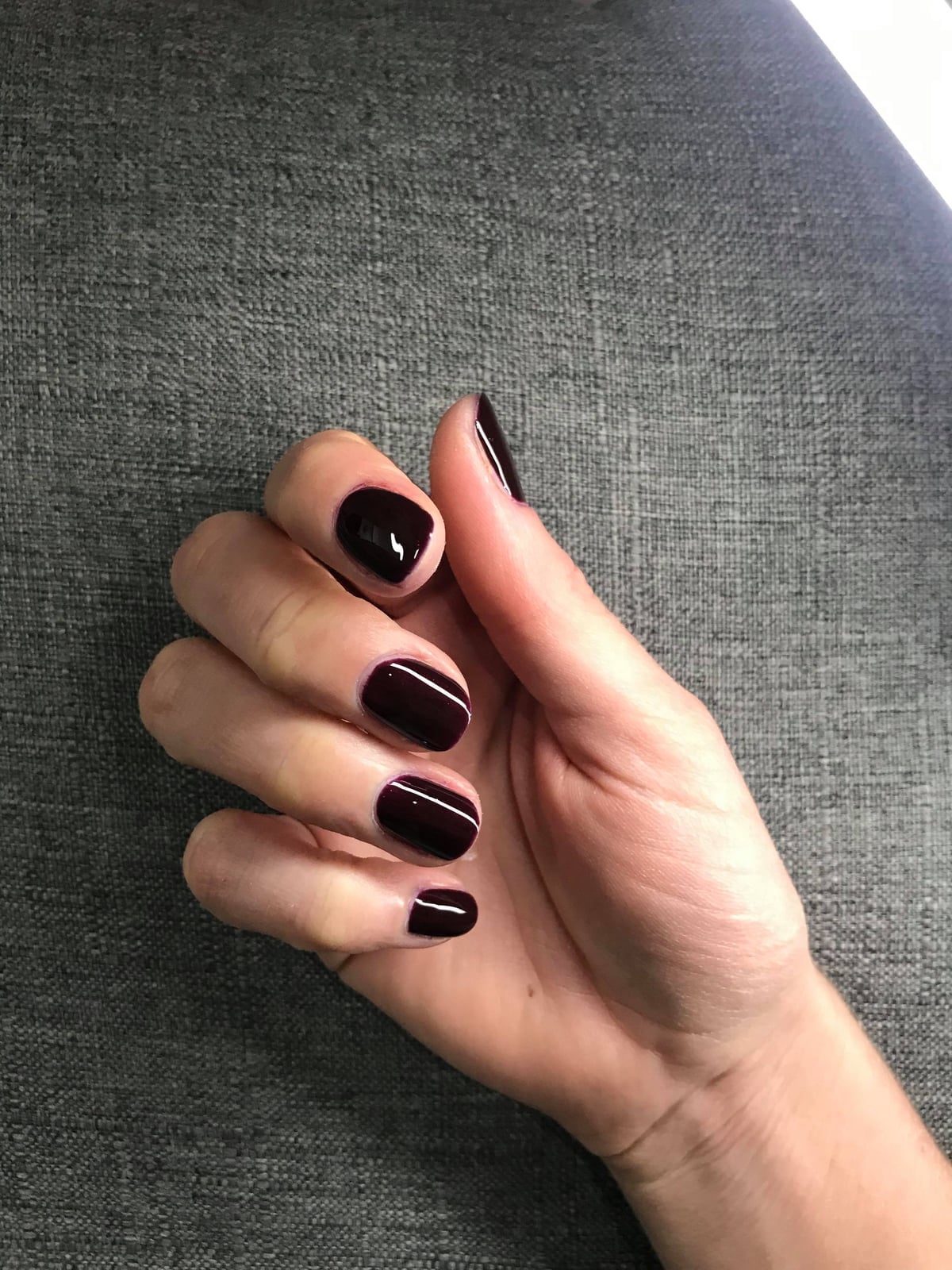 Short Square Deep Dark Red White Line Nails — Black Cherry Nails