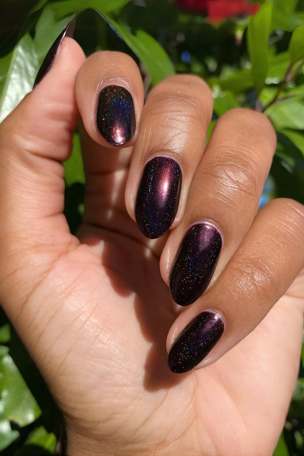 Short Almond Burgundy Black French Tip Glossy Nails — Black Cherry Nails