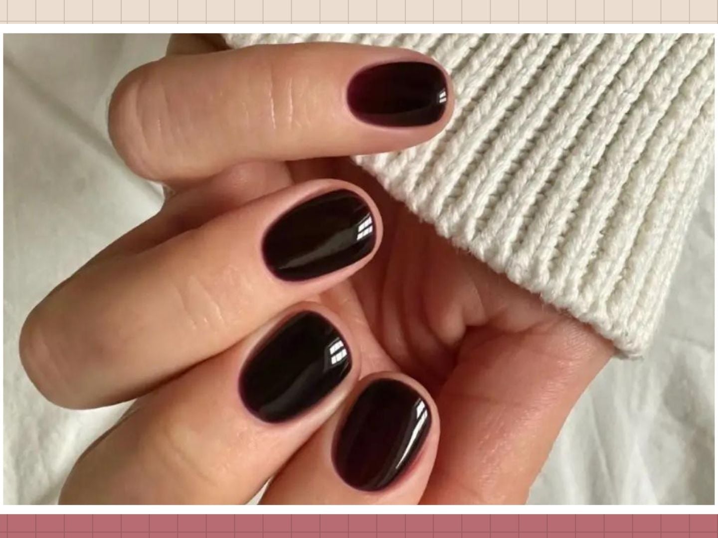 Short Oval Deep Cherry Glossy Nails — Black Cherry Nails