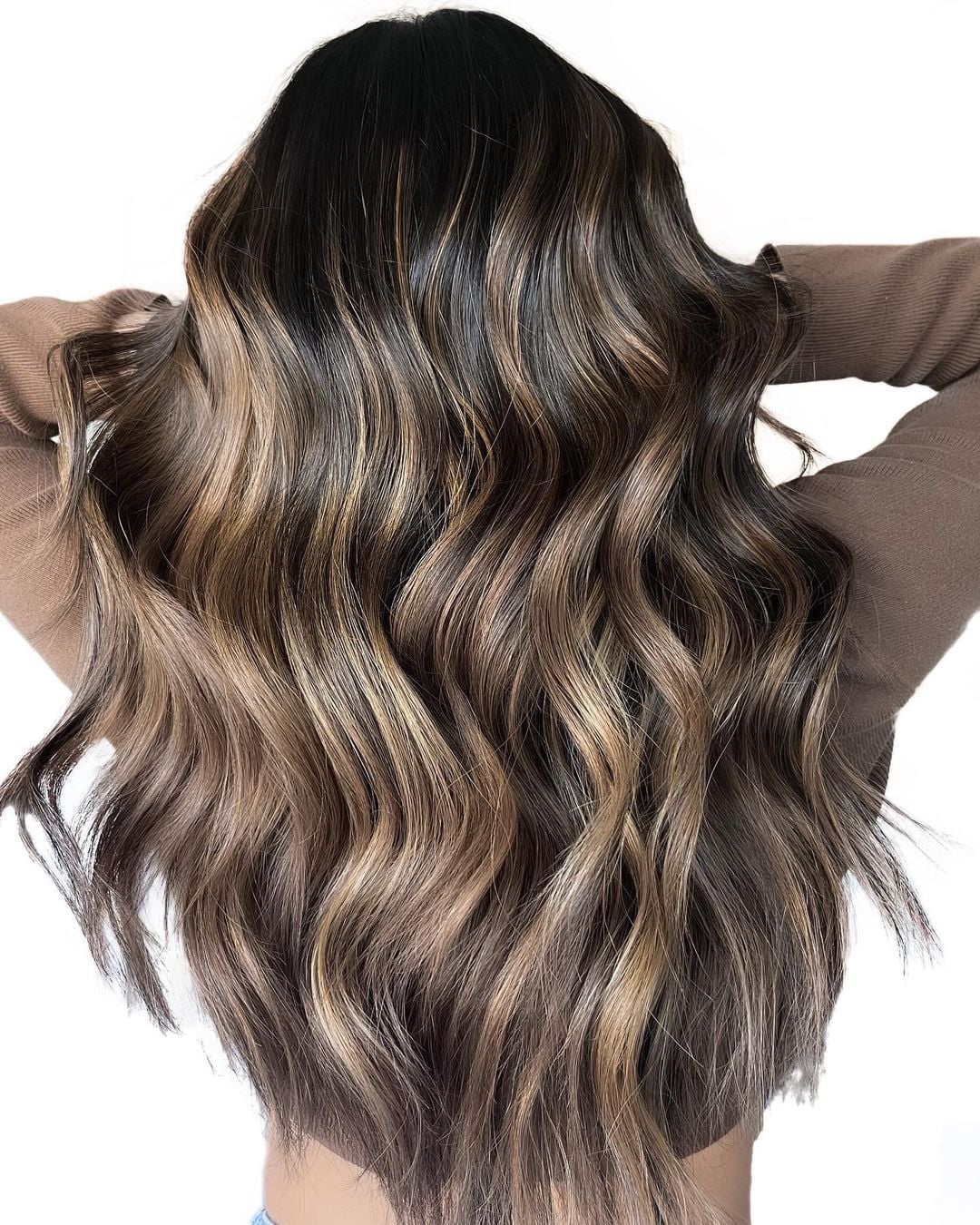 Mid-Back Black With Caramel Balayage Highlights Mid-Back Black With Caramel Balayage Highlights — Black Hair Balayage
