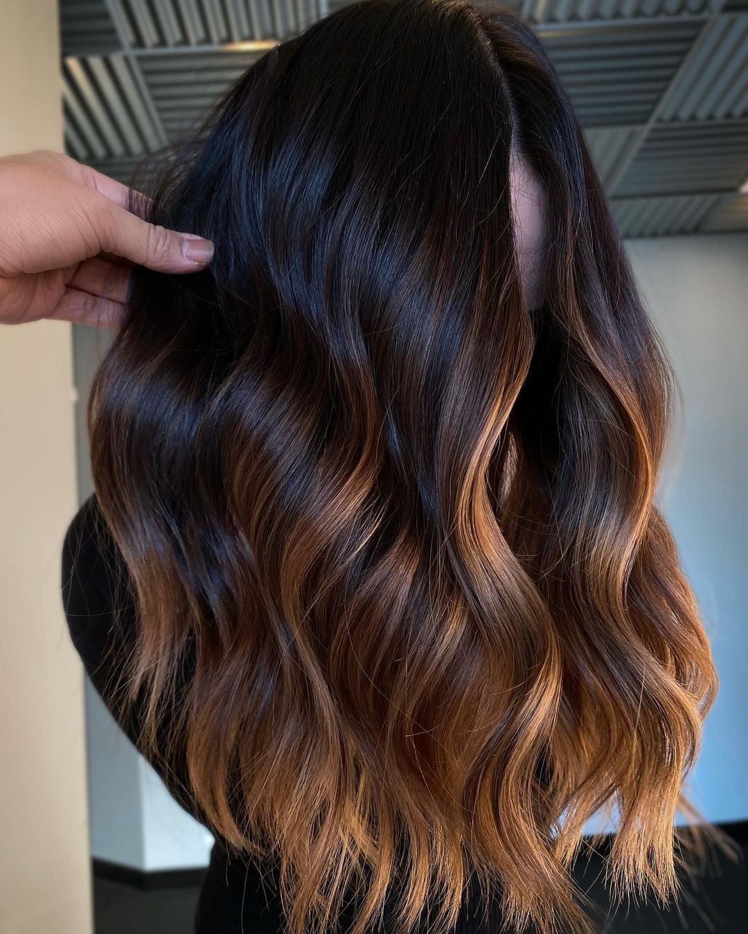 Mid-Back Black With Rich Warm Brown Balayage, Everyday Version Mid-Back Black With Rich Warm Brown Balayage, Everyday Version — Black Hair Balayage