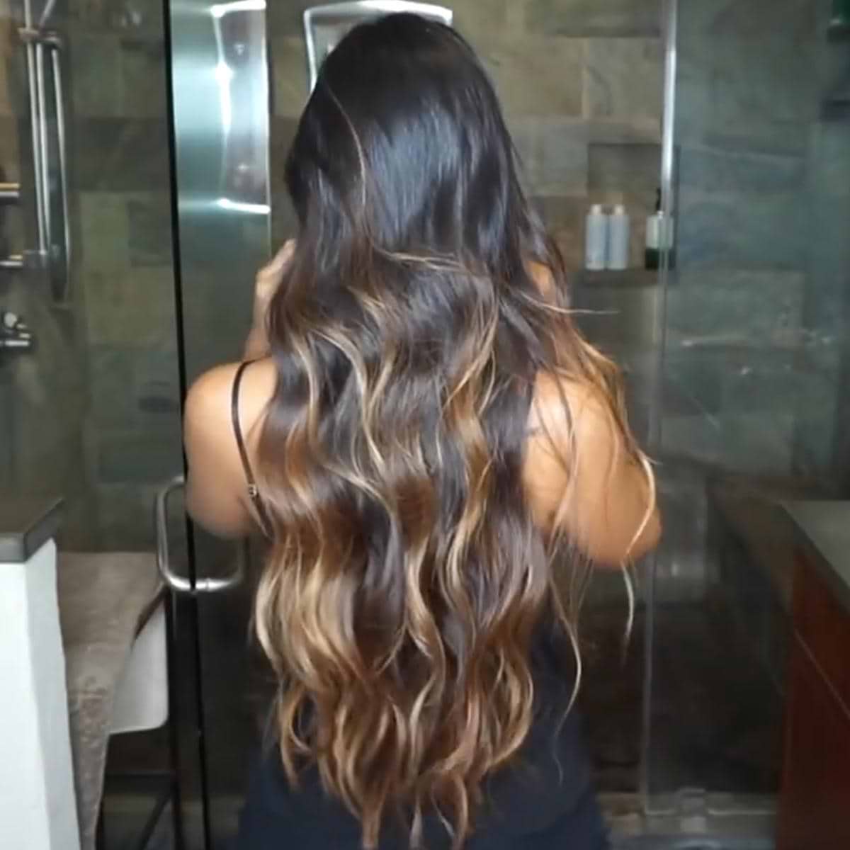 Mid-Back Black With Warm Brown Balayage Transition, Long Layers Mid-Back Black With Warm Brown Balayage Transition, Long Layers — Black Hair Balayage