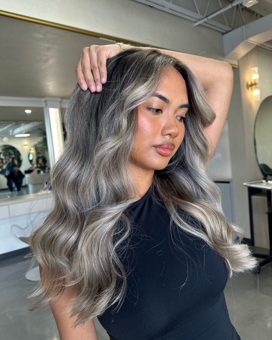 Collarbone Ash Blonde Balayage, Sleek and Straight Collarbone Ash Blonde Balayage, Sleek and Straight