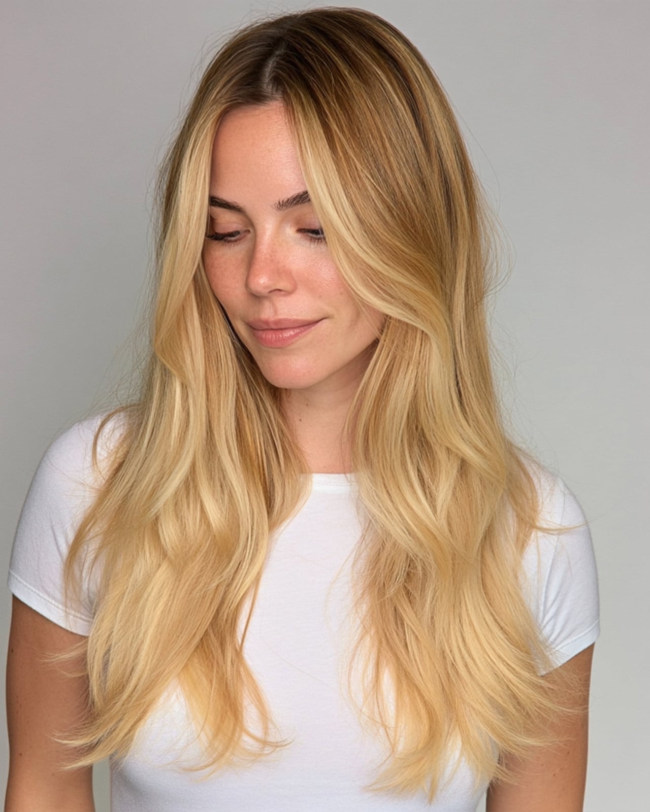 Collarbone Golden Blonde Balayage With Curtain Bangs, Wavy Collarbone Golden Blonde Balayage With Curtain Bangs, Wavy