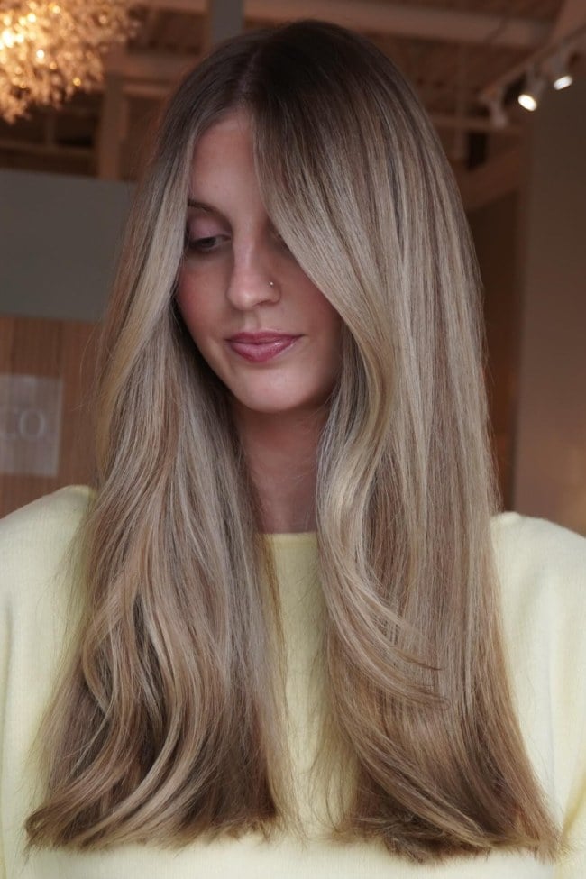 Collarbone Wheat Blonde Balayage With Curtain Bangs, Layers Collarbone Wheat Blonde Balayage With Curtain Bangs, Layers