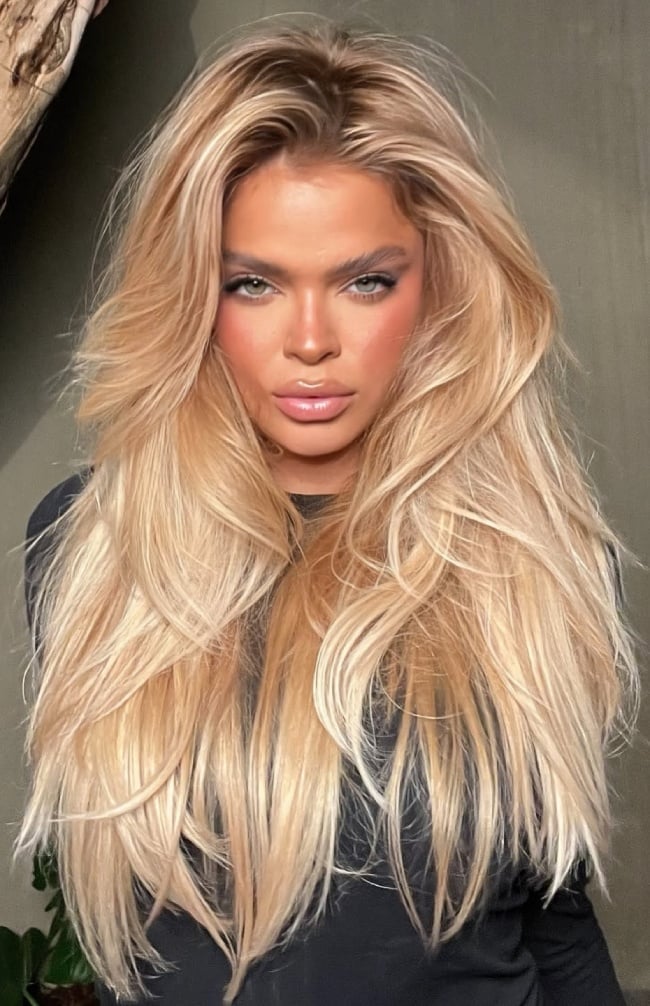 Back View Honey Blonde Balayage With Long Layers Back View Honey Blonde Balayage With Long Layers