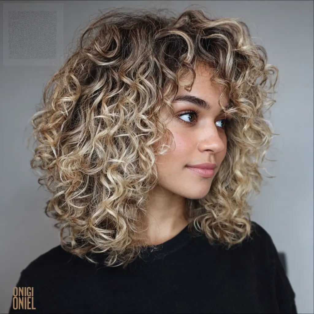 Shoulder-Length Dark Blonde Balayage With Curls Shoulder-Length Dark Blonde Balayage With Curls