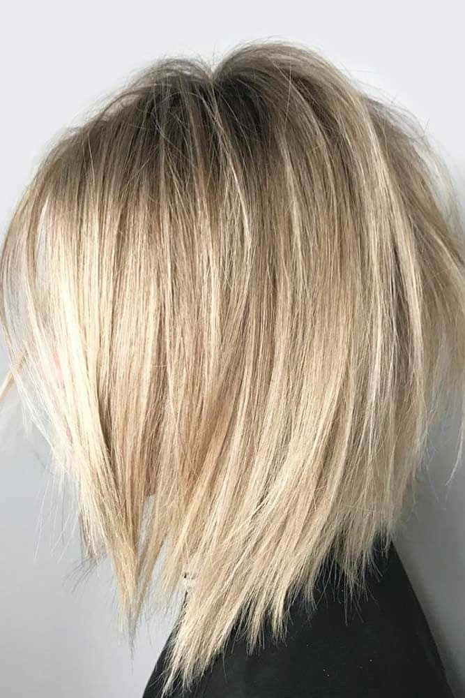 Chin Length Layered Bob With Ash Blonde Highlights