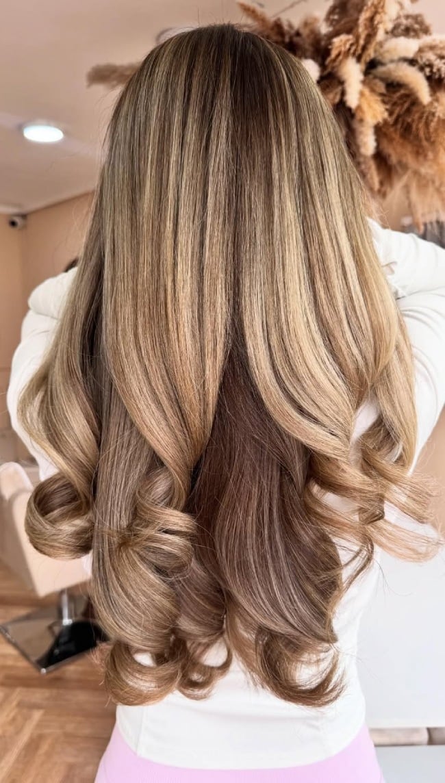 Mid-Back Toasted Caramel Honey Blonde With Seamless Highlights — Blonde Highlights